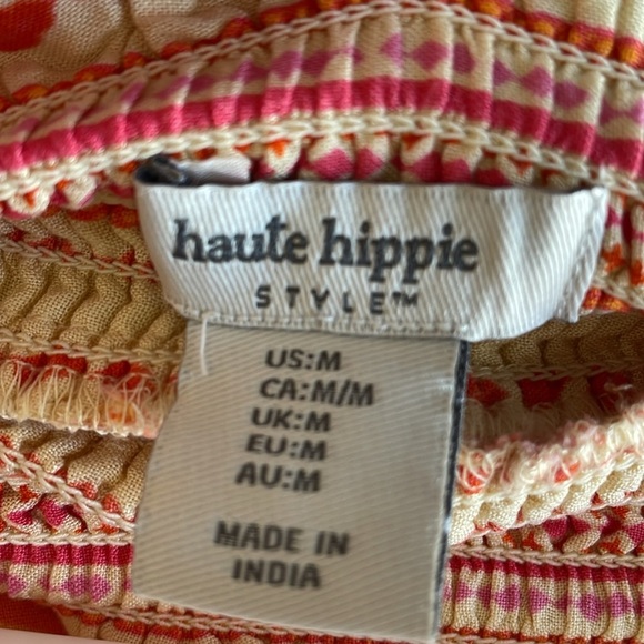 Haute Hippie Pink and Orange Tropical Bohemian Peasant Style Short Set - Picture 7 of 10